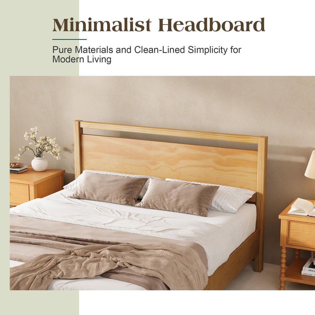 Minimalist King Size Solid Wood Bed Frame with Headboard