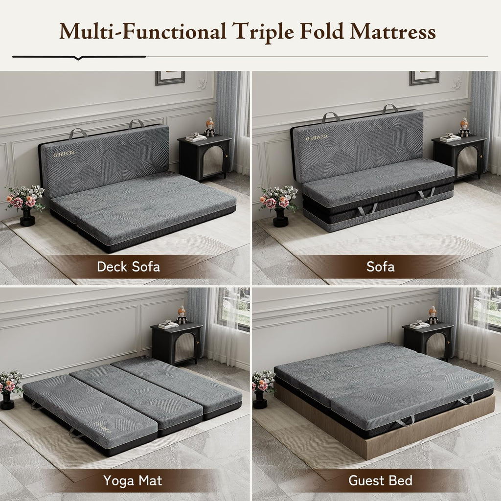 Tri Folding Mattress King Size - 6 Inch Foldable Floor Sofa Bed