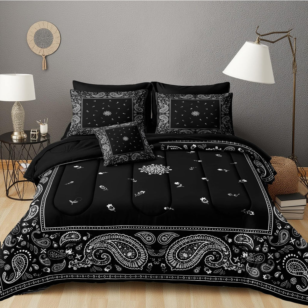 Paisley Comforter Set King Size 8 Pieces Bed in a Bag Black Comforter King Bohemian Style Black and White Bedding Set