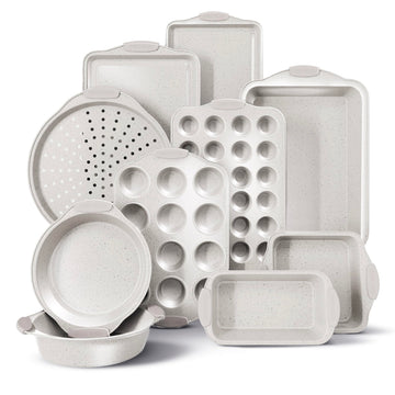 Nonstick Stackable Bakeware Set - Heavy Duty, Durable, Easy Release Baking Set, Cream, 10 Pcs