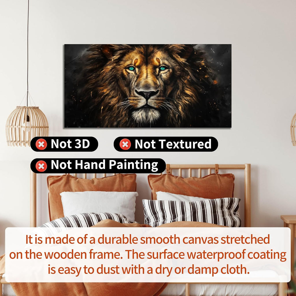 Canvas Wall Art Decor - Golden-Brown Lion with Blue Eyes Wildlife Wild Animal Picture Print Artwork - Ideal Teen