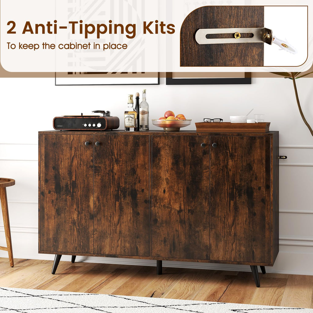 Sideboard Buffet Cabinet, 50'' Accent Kitchen Storage Cabinet with 4-Door & 5-Position Adjustable Shelves, Modern