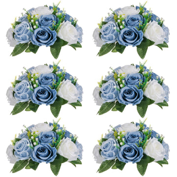 Artificial Silk Flower Ball, Wedding Centerpiece, Dusty Blue, 6Pcs