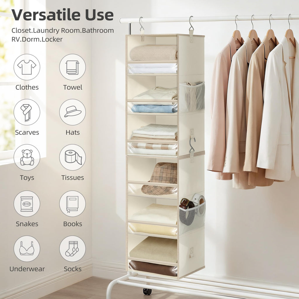 6-Shelf Hanging Closet Organizer and Storage, 2 Separable 3-Shelf Haning Organizers for Closet, Collapsible Hanging