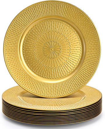 Gold Charger Plate, 13 Inch Beaded Chargers for Dinner Plates, Plastic Reusable Round Charger Platters - Set of 12