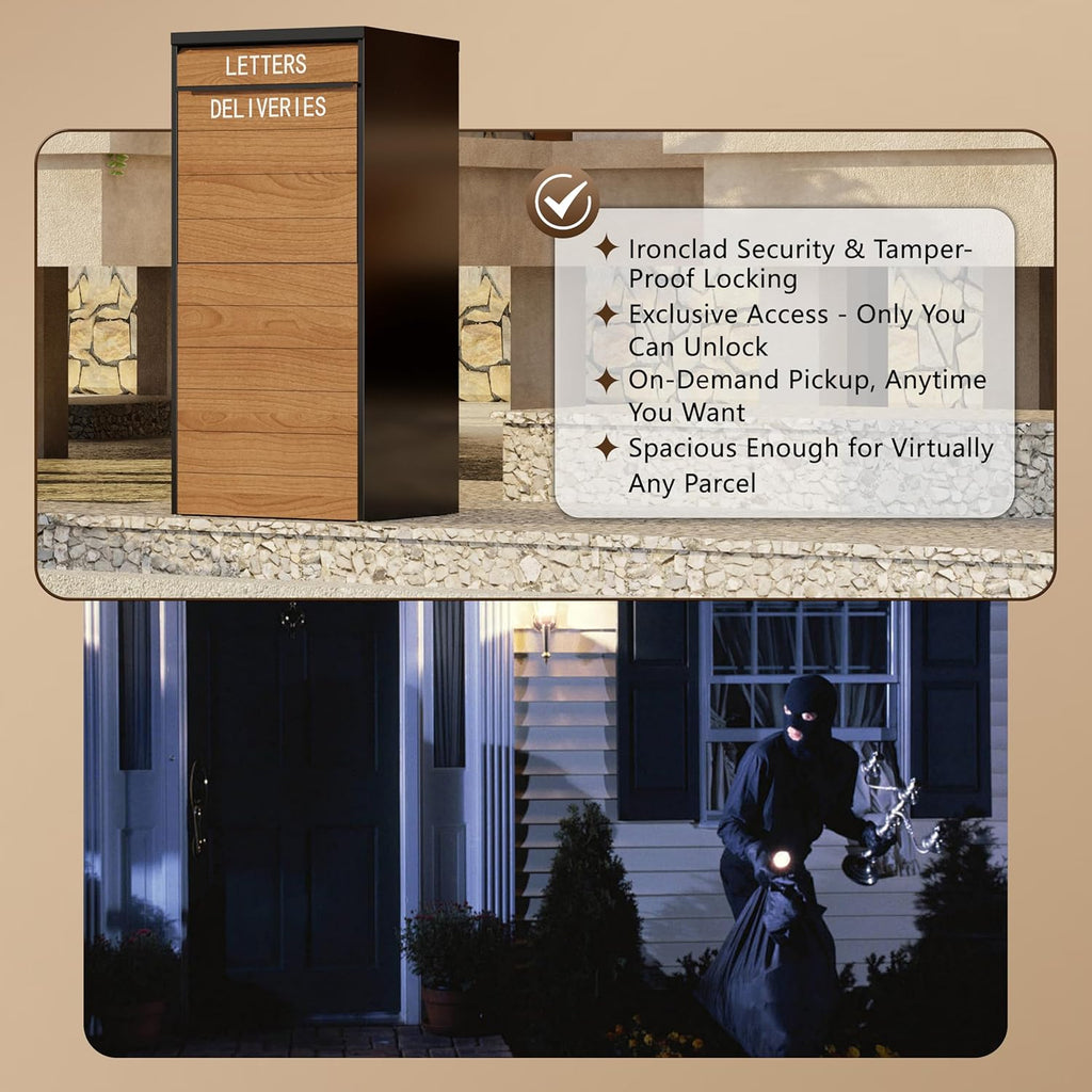 Package Delivery Box 41.7’’ Large Anti-Theft & Waterproof Outdoor Parcel Drop Box with Woodgrain Finish