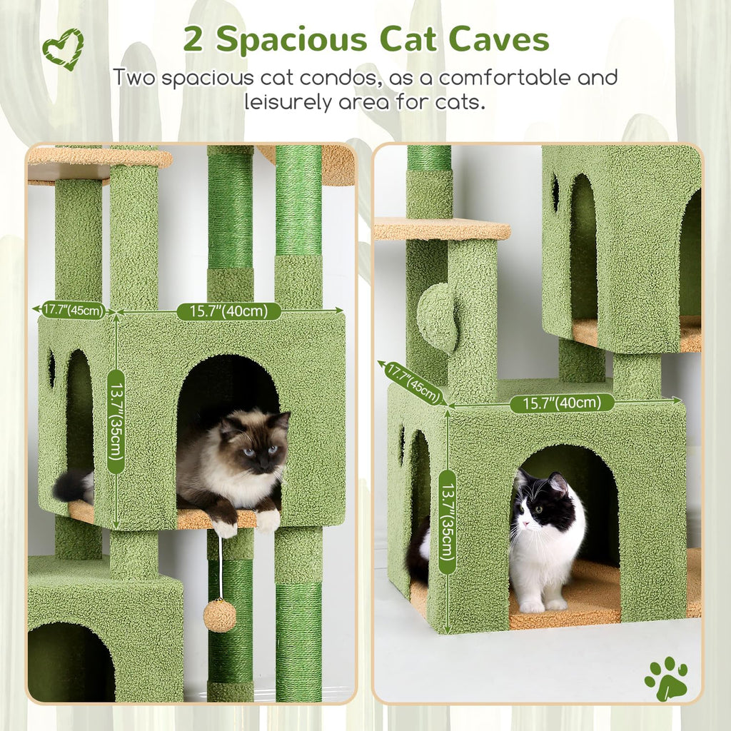 Heavy Duty Cactus Cat Trees for Big Cats Maine Coon, Green