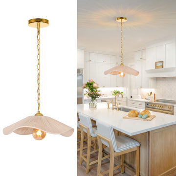 15.7" Boho Pendant Light, Adjustable Coastal Cotton Rope Lamp Shade, Farmhouse Chandelier Vintage Rustic Hanging Lamp