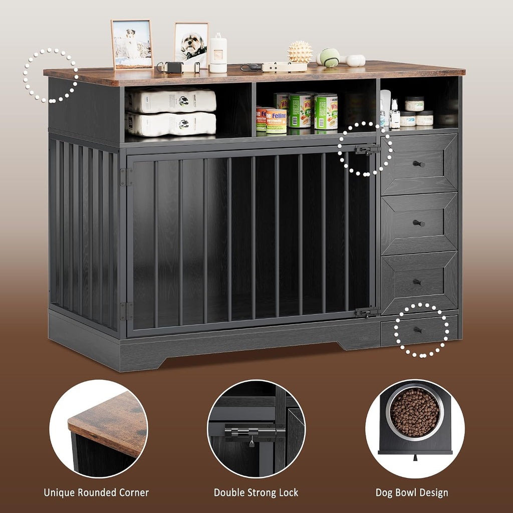 Dog Crate Furniture for Medium Small Dogs with Storage, Black
