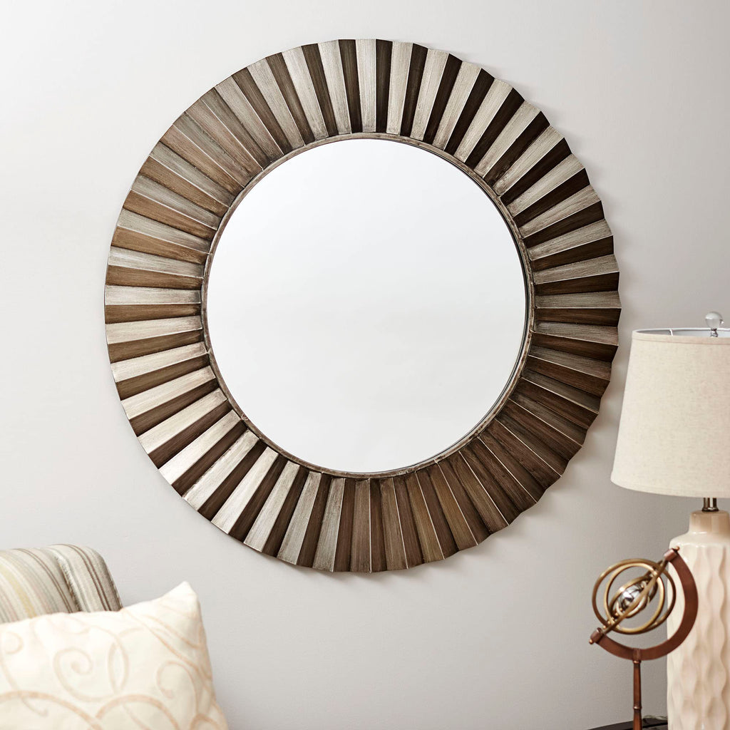 Round Metal Frame Decorative Sunburst Wall Mirror, Bronze