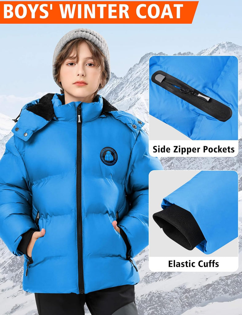 Boys' Winter Coat Kids Puffer Winter Jacket Thick Fleece Lined Warm Hooded Outerwear Coats for Boys Girls