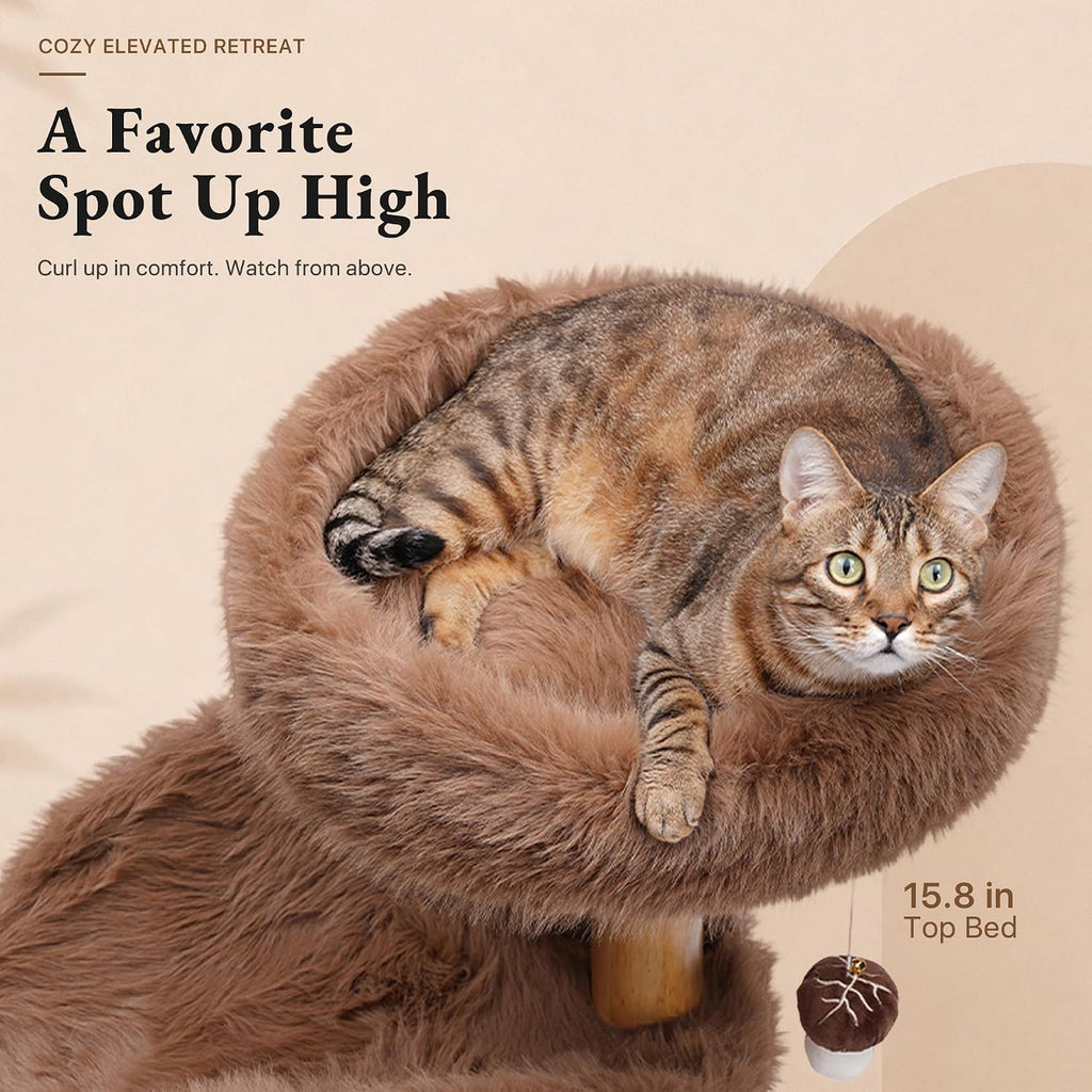 Small Cat Tree s with Spacious Condo for Large Cats, 41-Inch Modern Cat Tower with Faux Fox Fur, Curved Lounge