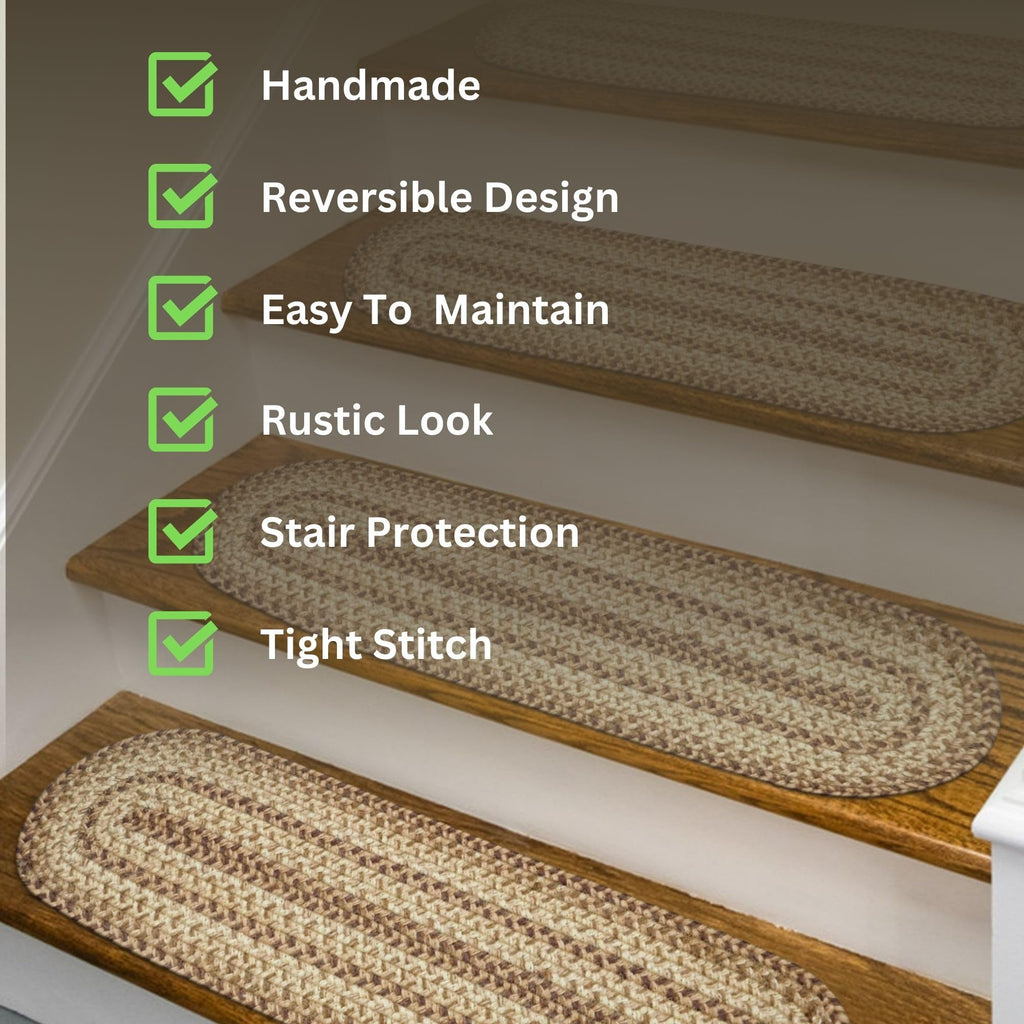 Cookie Dough Jute Braided Stair Treads, Oval 8x28 Set of 13