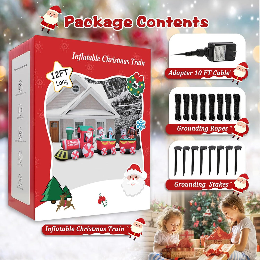 12 FT Christmas Inflatable Train with Santa Claus Holiday Decoration