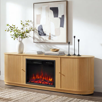 70'' Fluted Fireplace TV Stand for TVs Up to 80", Sliding Tambour Doors, Modern Entertainment Center with 23" Electric