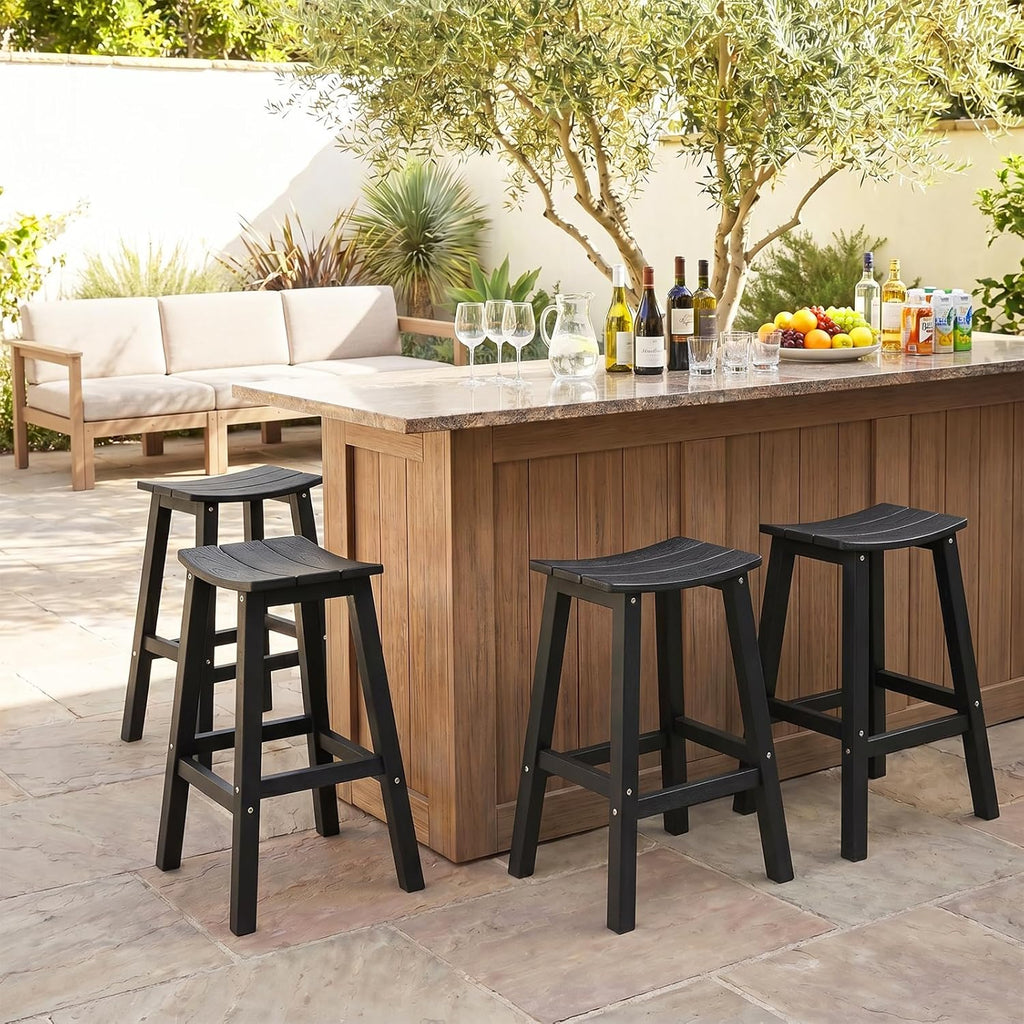 All-Weather Bar Stools Set of 2, 28" Outdoor Barstools with 400 lbs Capacity, Low Maintenance HIPS Patio Furniture