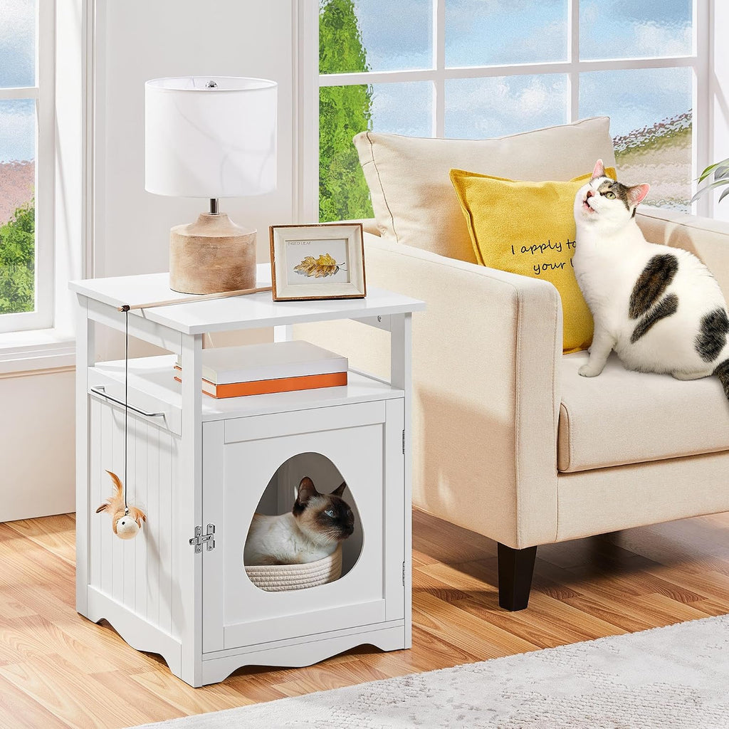 Hidden Cat Litter Box Enclosure Furniture with Storage Shelf