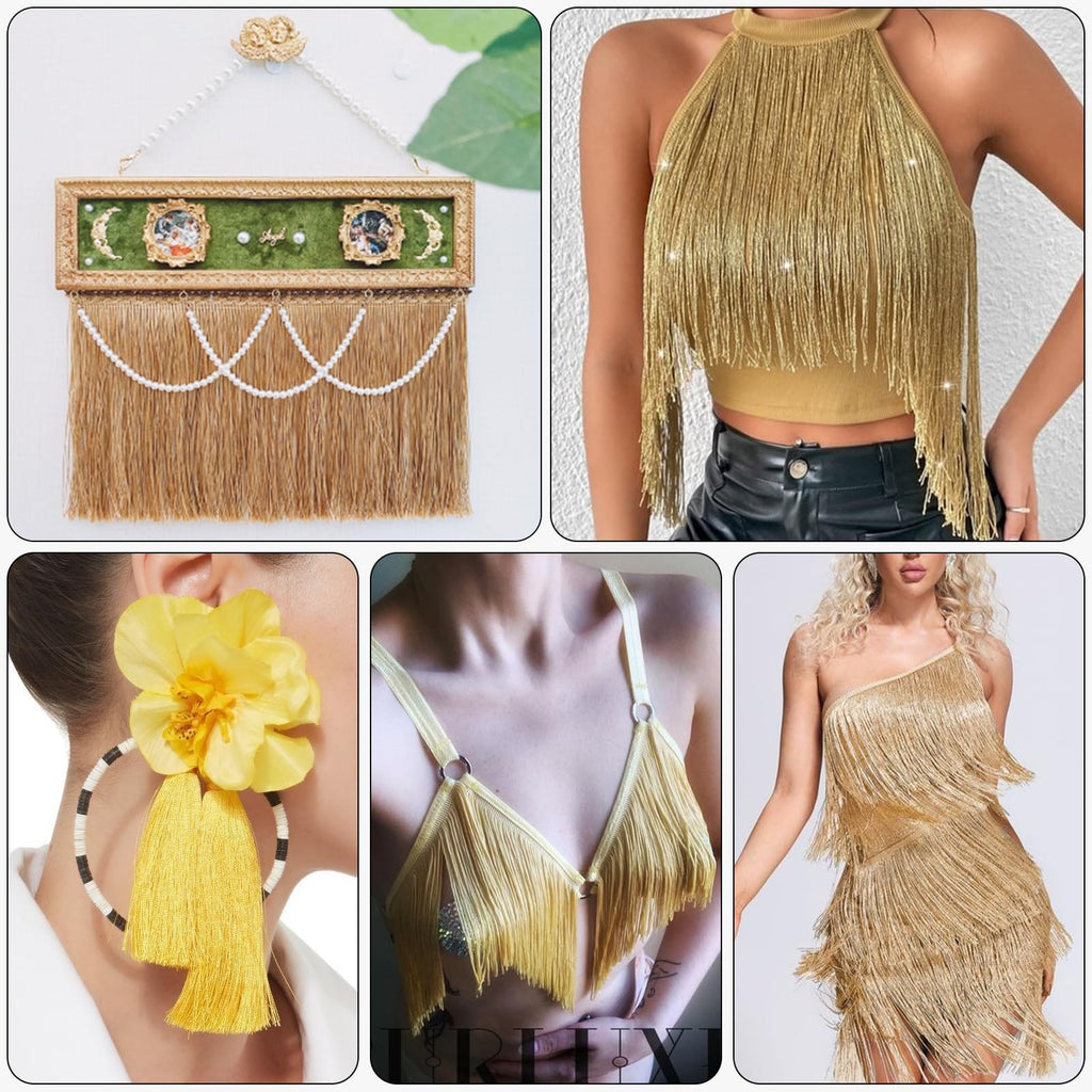 Gold Fringe Trim, 3Yards X 4Inch Fringe Trim with B7000 Glue for Crafts Wedding Birthday Party Decoration,Sewing