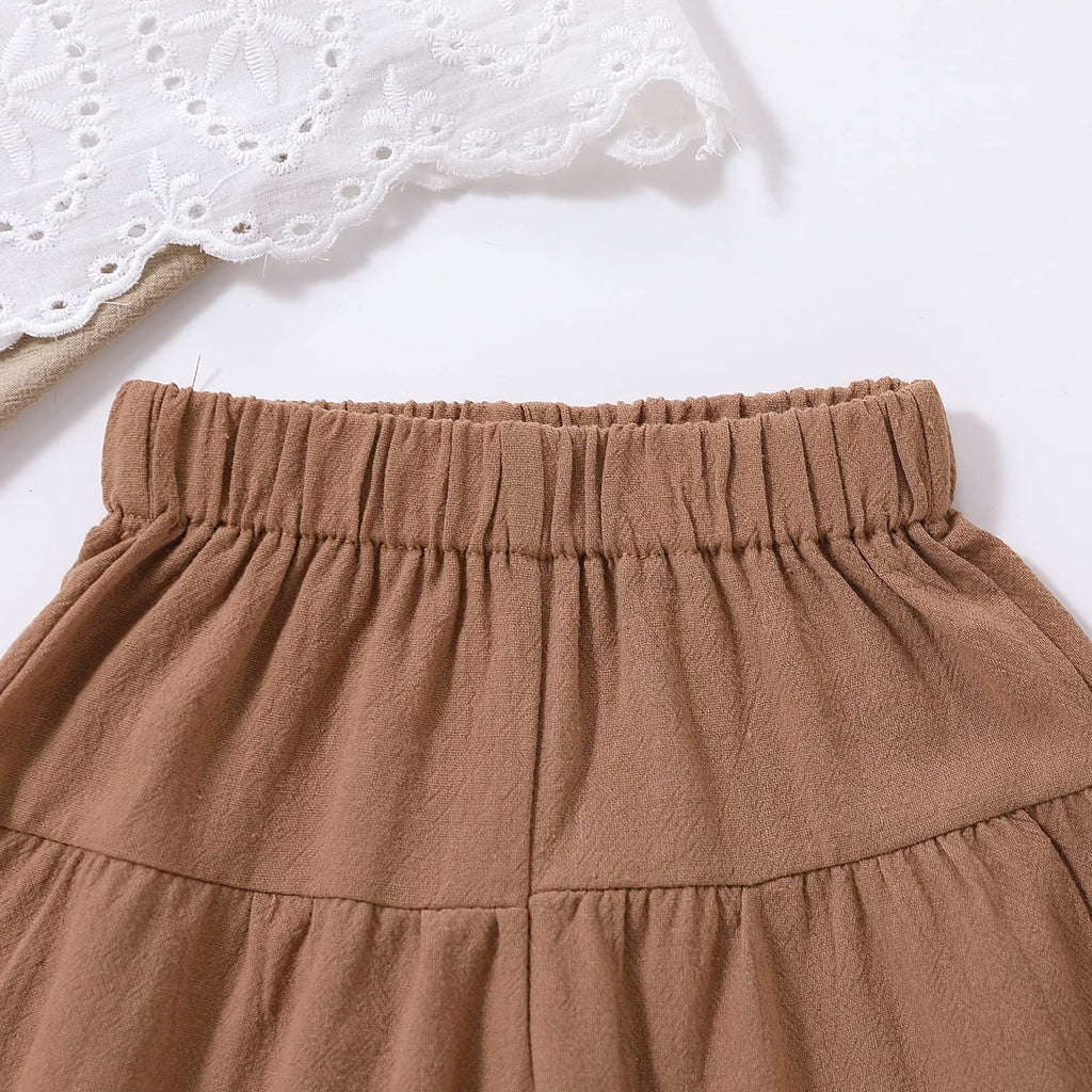 2PCS Baby Girl Sleeveless Strap Lace Crop Vest Tops + Flared Wide-Leg Pants Toddler Summer Outfits Set Clothes