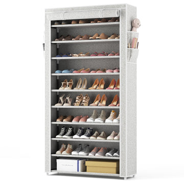 10 Tier Shoe Rack with Covers Large Capacity Stackable Tall Shoe Shelf Storage for 50-55 Pairs Shoe and Boot, Sturdy