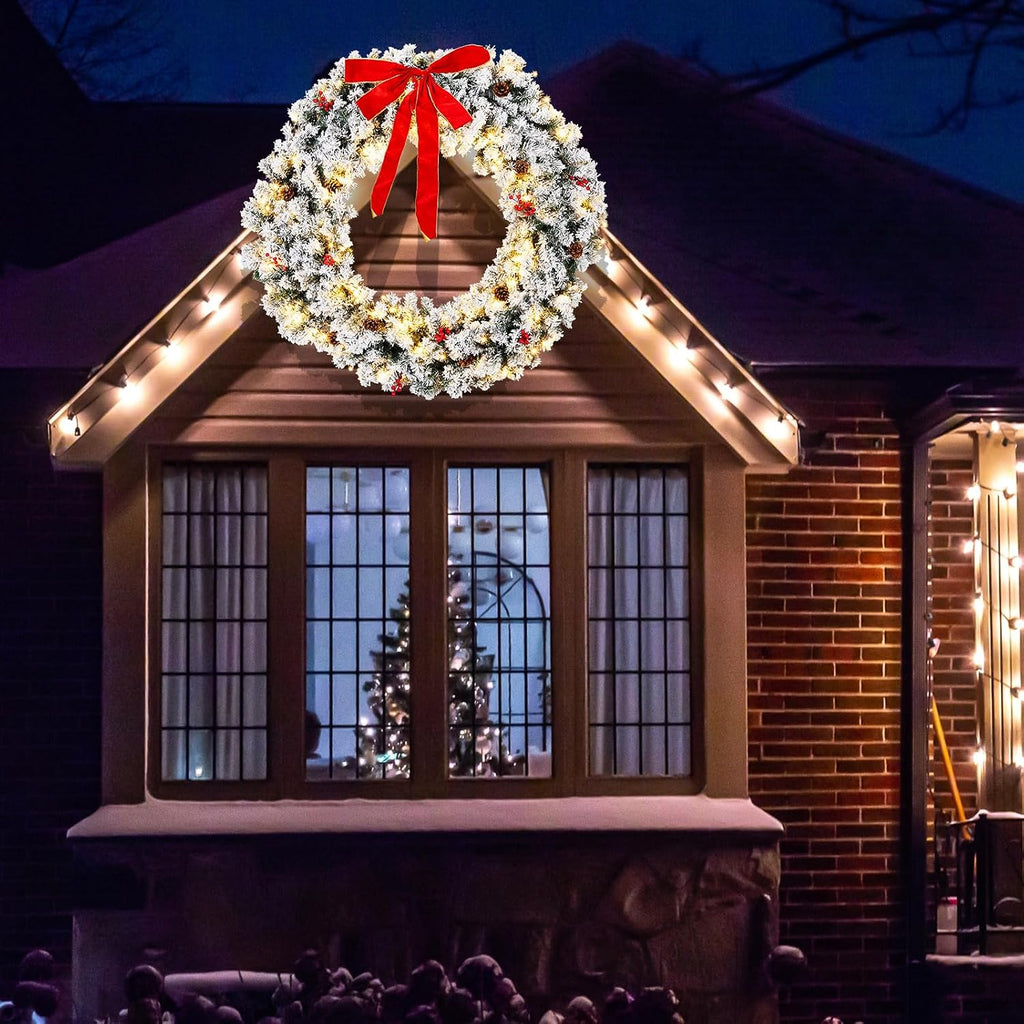 48 in Snow Flocked Christmas Wreath, 150 Warm White Lights