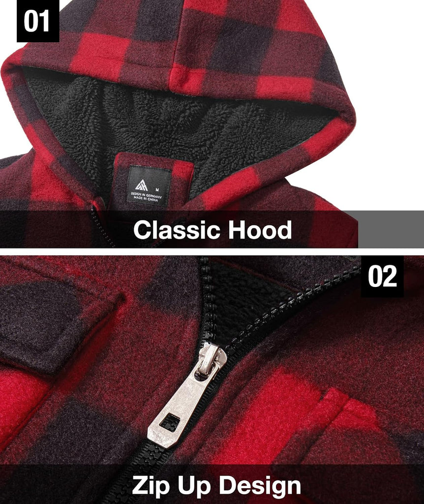 Boys Girls Flannel Fleece Jackets Sherpa Lined Hoodies