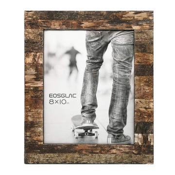 Rustic 8x10 Wooden Picture Frame, Handmade, Real Birch Bark, Natural
