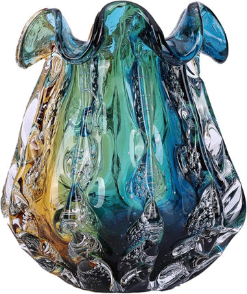Hand Blown Glass Vase - Multi-Size Colorful Gradient Flower Vase for Centerpieces, Art Glass Home Decor & Living Room