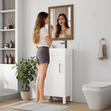 16" Bathroom Vanity with Sink, Freestanding Wooden Bathroom Vanity Cabinet with Soft-Closing Door and Metal Handle, Modern Floor Standing Storage for Small Spaces，White
