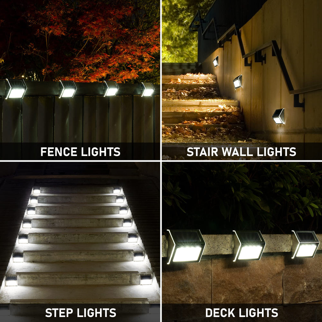 Solar Step Lights, 16 Pack, Waterproof 4 LEDs, Cold White