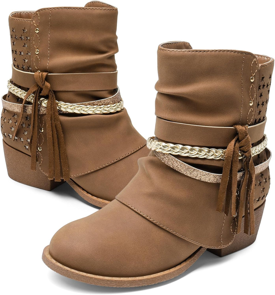 Girls Ankle Boots Side Zipper Low Heels