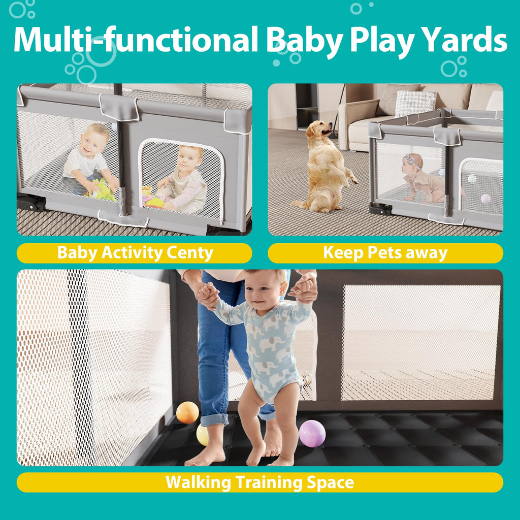 Foldable Playpen for Babies and Toddlers, 50x50 Inches Portable Playpen, Kids Collapsible Play Pen with 2 Handlers