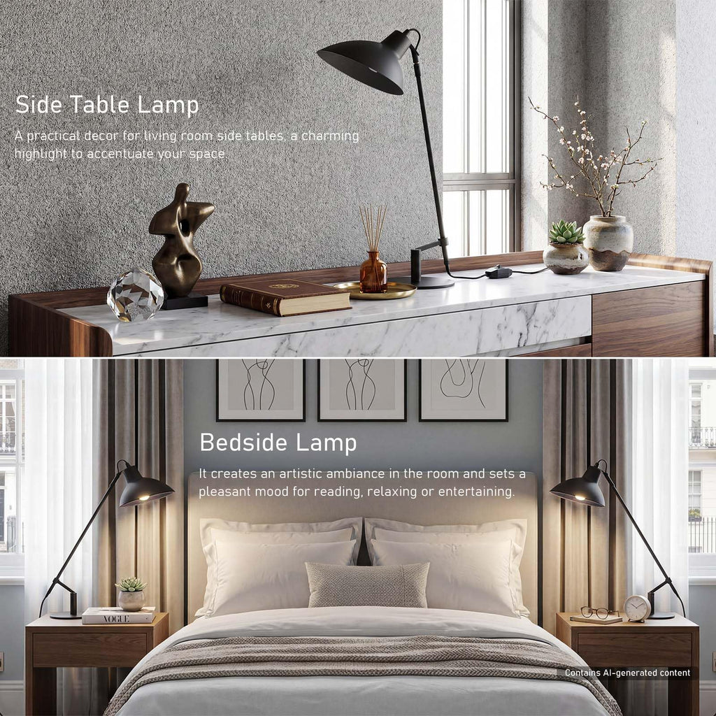 Desk Lamp Modern Industrial 100% Metal Adjustable Table Lamp 24", Natural Light (4000K) with Dimmer, Ideal Bedroom