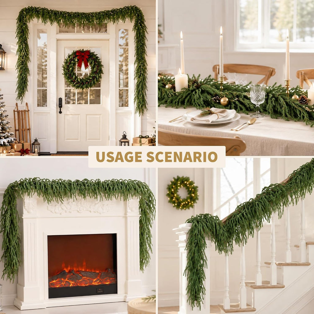 15FT Christmas Norfolk Pine Garland Real Touch for Mantle Decoration