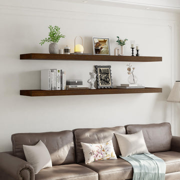 60 Inch Long Floating Shelves for Wall Set of 2, Solid Wood Walnut Floating Shelves 10in Depth, 5ft Large Wall Shelf