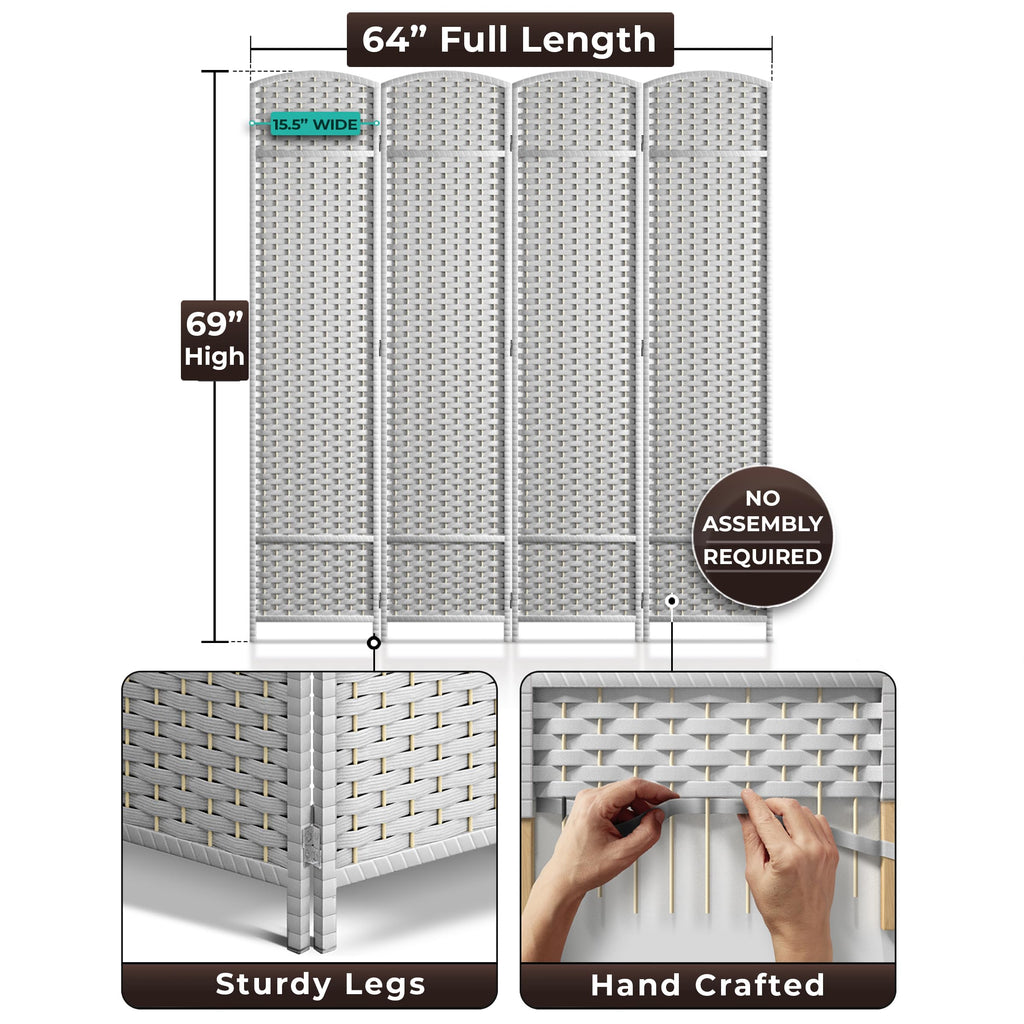 Foldable Room Divider, Mesh Privacy Screen (4 Panel, White)