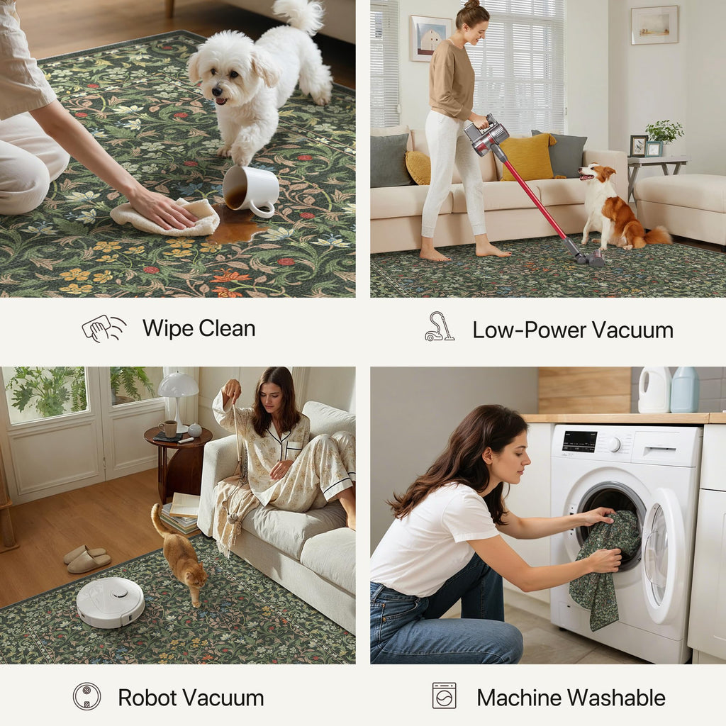 Washable Kitchen Runner Rug, Non Slip Mat, Emerald Green