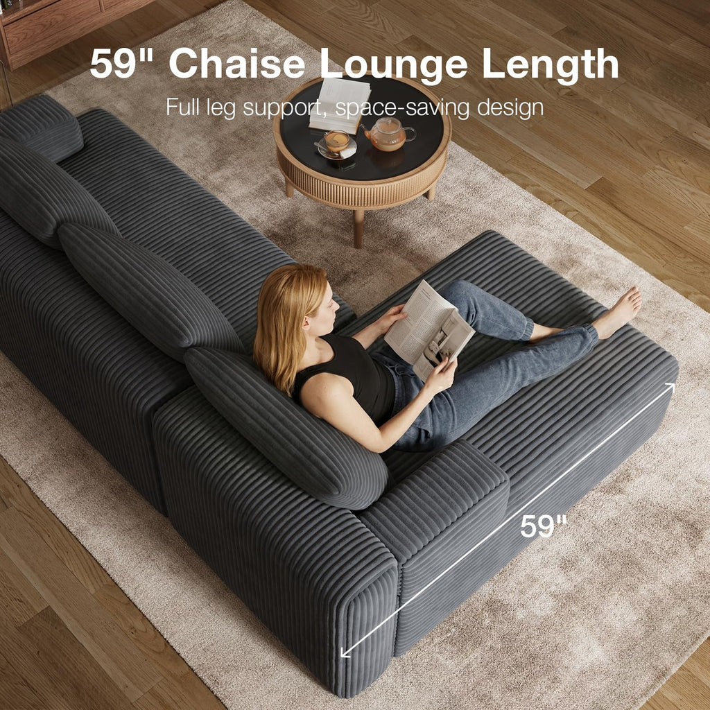 144'' L-Shape Boneless Couches, Corduroy Dark Grey