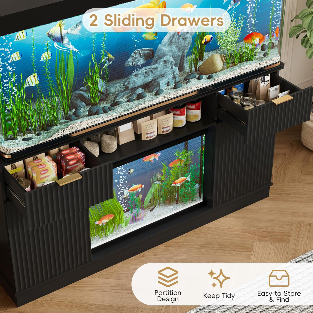 75-120 Gallon Fish Tank Stand with Power Outlet & Drawers, Black
