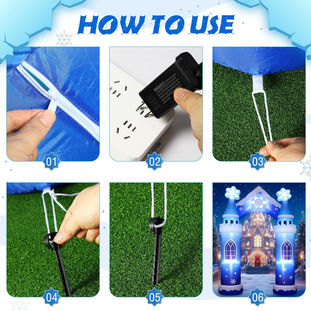 10 ft Giant Christmas Inflatable Decoration, Blue Winter Castle Arch