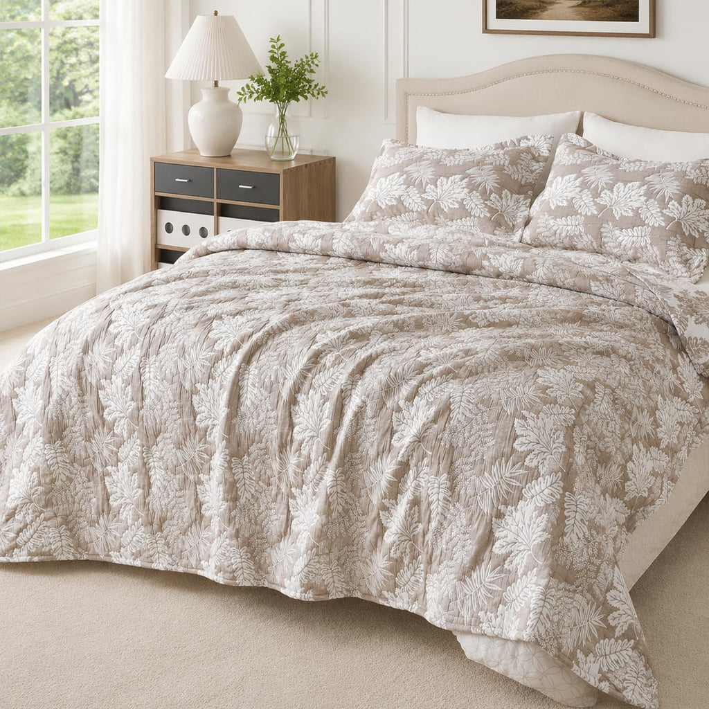 Botanical Quilt Set, Lightweight Reversible Jacquard Comfort