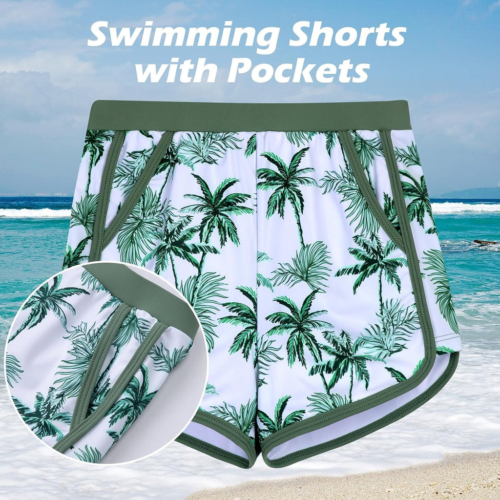 Girls Rash Guard Swimsuit 2 Piece Long Sleeve One Piece Bathing Suits with Swim Shorts Kids UPF 50+ Swimwear Sets