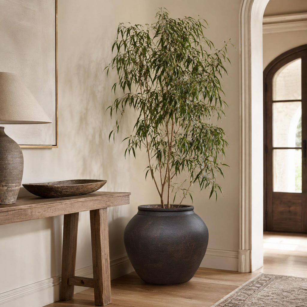 17 Inch Fiberstone Planter Pot with Drainage Hole, Large Indoor Outdoor Flower Pot for Olive Trees, Monstera &
