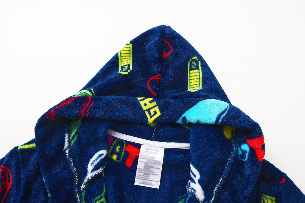 Kids Toddler Boys Girls Fleece Robe Soft Hooded Bathrobe Pajamas Sleepwear