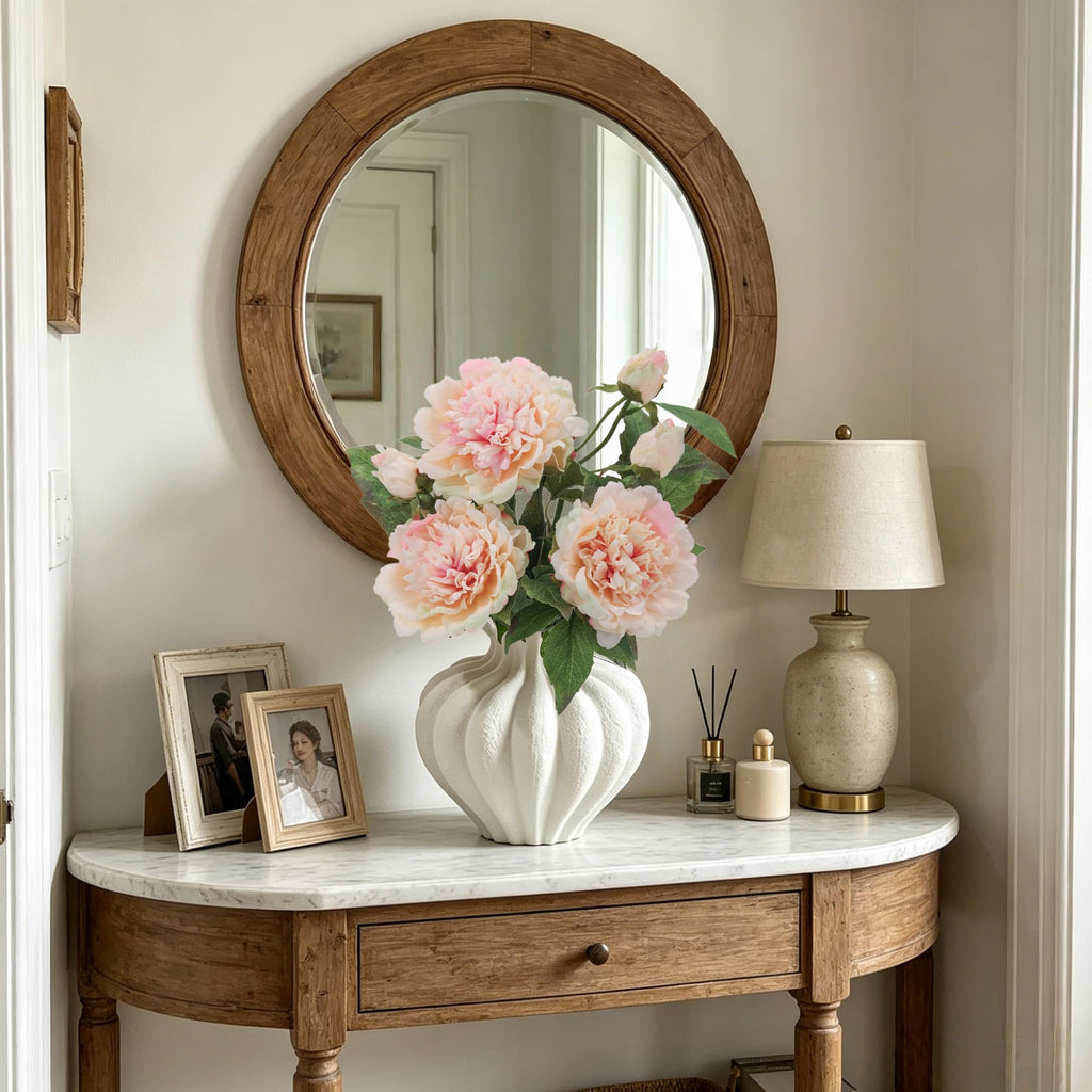 3Pcs Real Touch Artificial Peonies, Champagne Pink Faux Silk Flowers