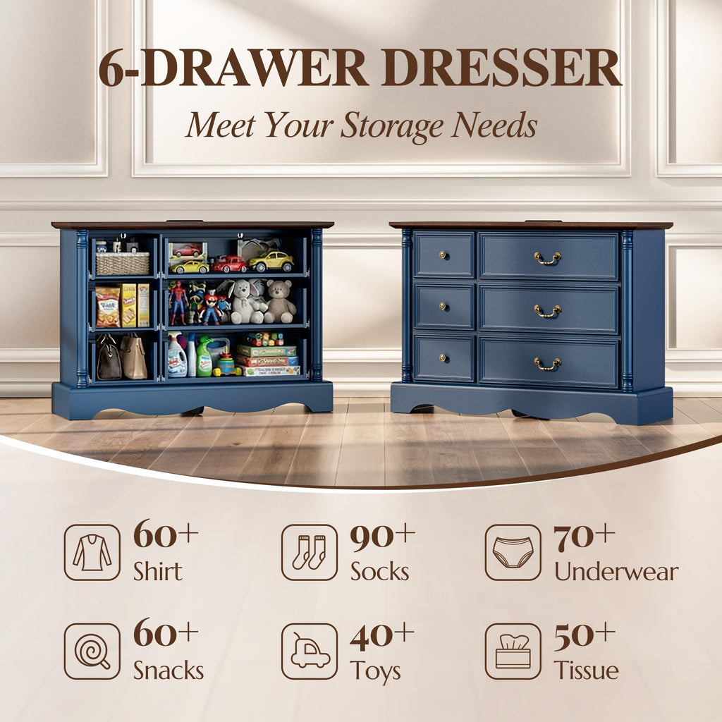 Gray Rustic 6 Drawer Wood with Charging Station