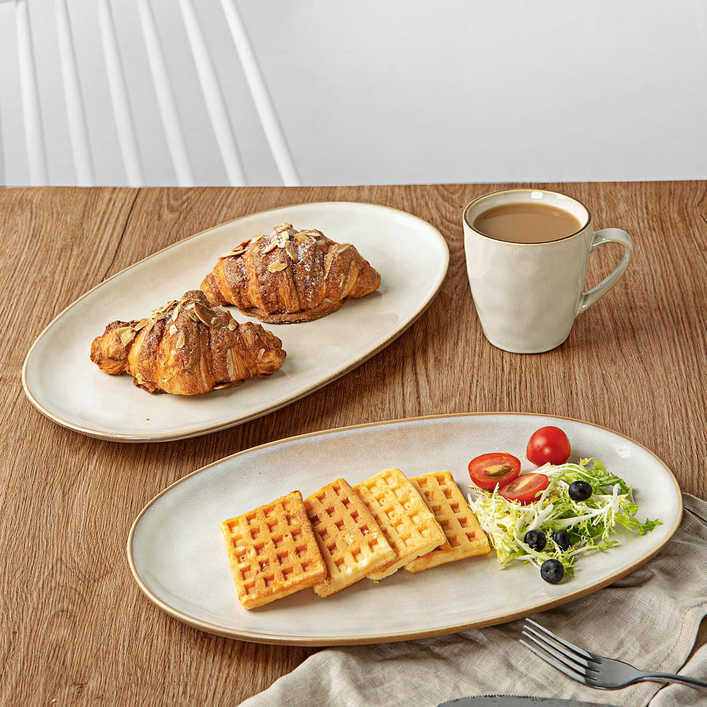 Serving Platters Set of 3 Sizes - Oval, Cappuccino White | 15.59"/14.3"/12.9" Fine Stoneware Serving Trays for Party