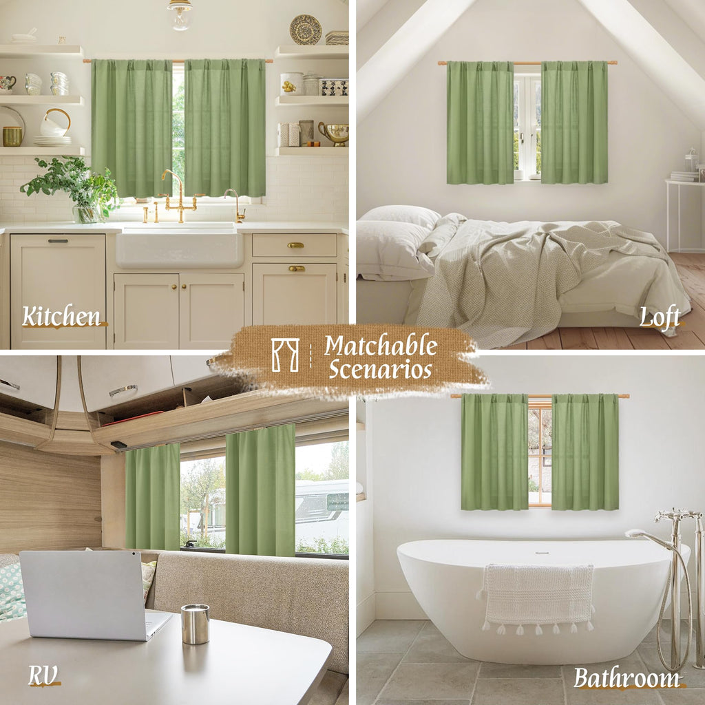Sage Green Small Linen Curtains 30 Inch Length Window