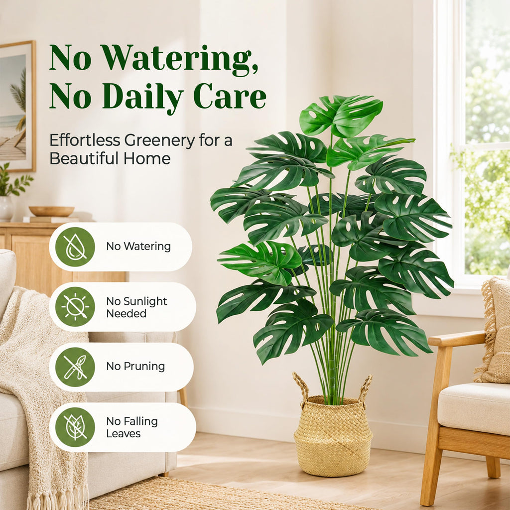 44" Realistic Artificial Monstera Plant with EVA Leaves and Basket