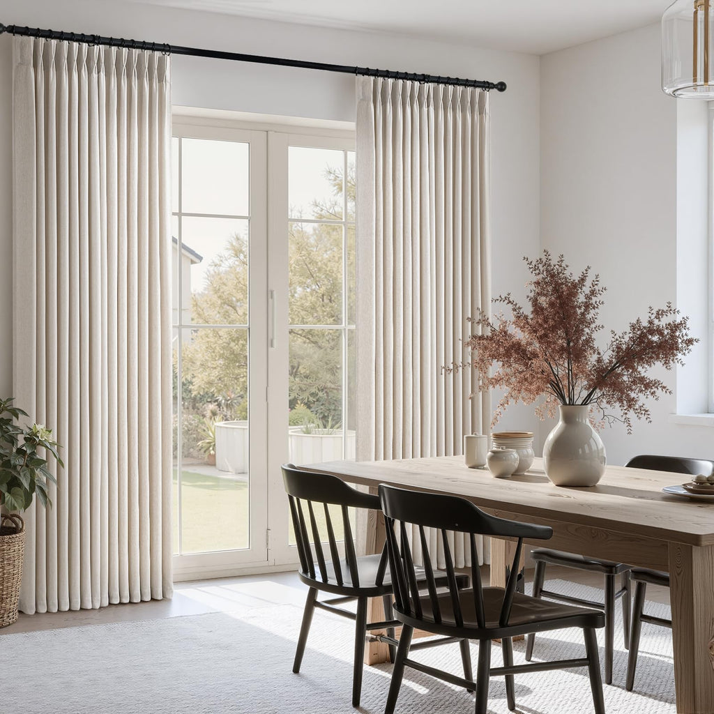 Oatmeal Pinch Pleated Linen Curtains 84 Inch 2 Panels Living Room